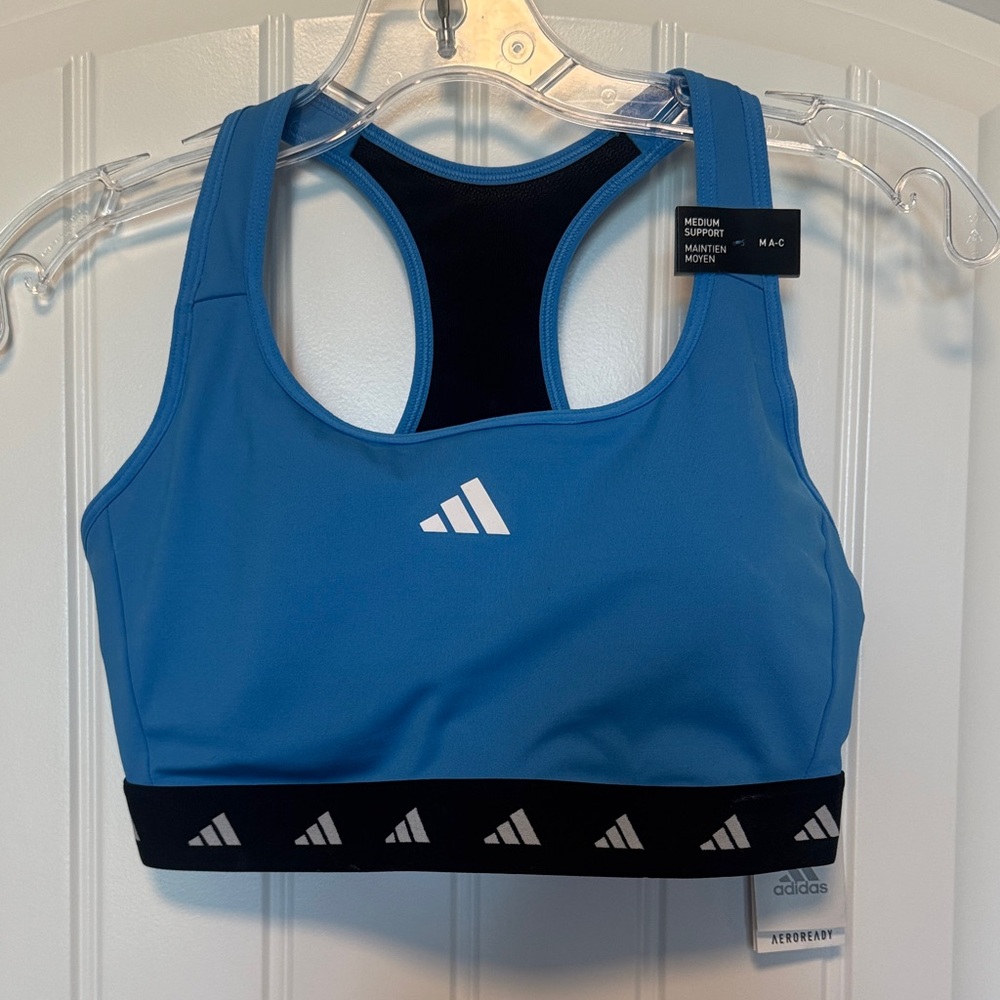 Adidas Women's Blue and Black Aeroready Tech Fit Sports Bra Medium NWT